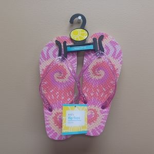 Girls NWT pink tie dye pattern flip flop youth size 2/3